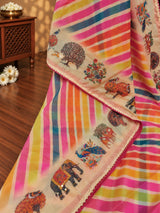KcPc Premium Georgette Kalamkari Designer Saree with Tari WorkGAN
