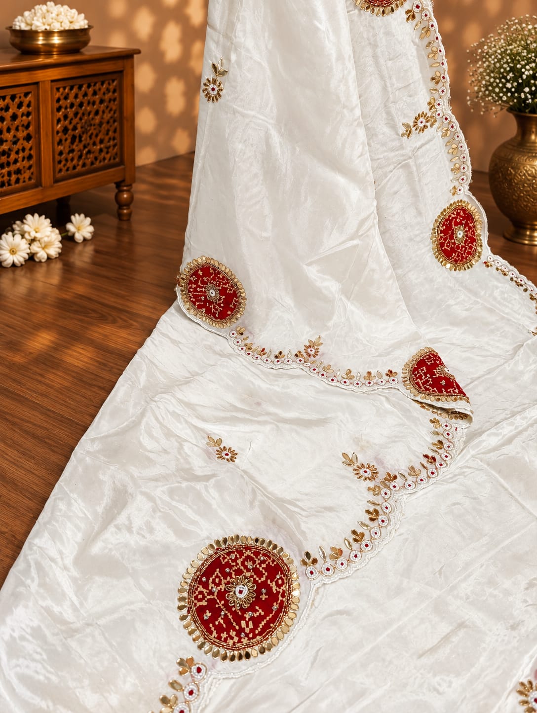 KcPc New Designer HO Silk Ajrakh Saree with Cutdana Mirror WorkSATISH