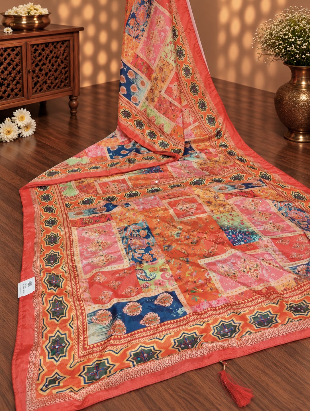 KcPc Beautiful Designer Saree with Stylish Mirror Embellishment WorkASH