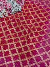 KcPc New Launch Pure Khaddi Georgette Upada Neemzari Bandhej SareeRed Rani