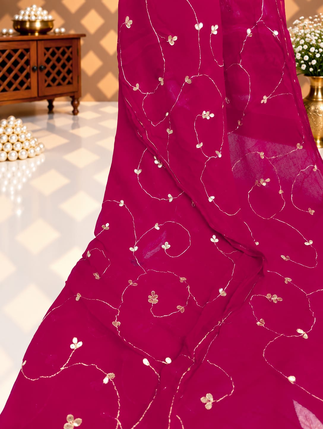 KcPc Pure Diamond Chiffon Mukes Work Rajputi Traditional Saree VND Rani