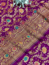 KcPc Originals Pure Meenakari Khaddi Georgette Upada Janglaw Bandhani Neemzari Saree Purple D1