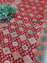KcPc Originals Pure Meenakari Khaddi Georgette Upada Janglaw Bandhani Neemzari Saree Red