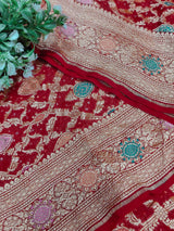 KcPc Originals Pure Meenakari Khaddi Georgette Upada Janglaw Bandhani Neemzari Saree Red