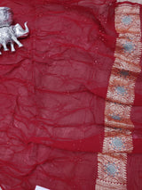 KcPc Originals Pure Meenakari Khaddi Georgette Upada Janglaw Bandhani Neemzari Saree Red