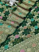 KcPc Originals Pure Meenakari Khaddi Georgette Upada Janglaw Bandhani Neemzari Saree Green