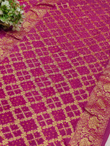 KcPc New Launch Pure Khaddi Georgette Upada Neemzari Bandhej SareeOrange Pink