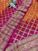 KcPc New Launch Pure Khaddi Georgette Upada Neemzari Bandhej SareeOrange Pink
