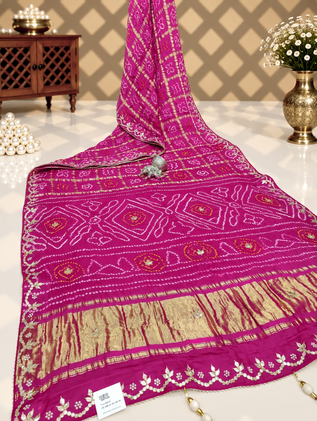 KcPc Latest Pure Gaji silk Bandhani Hand Gotapatti Work sareeAMT Rani