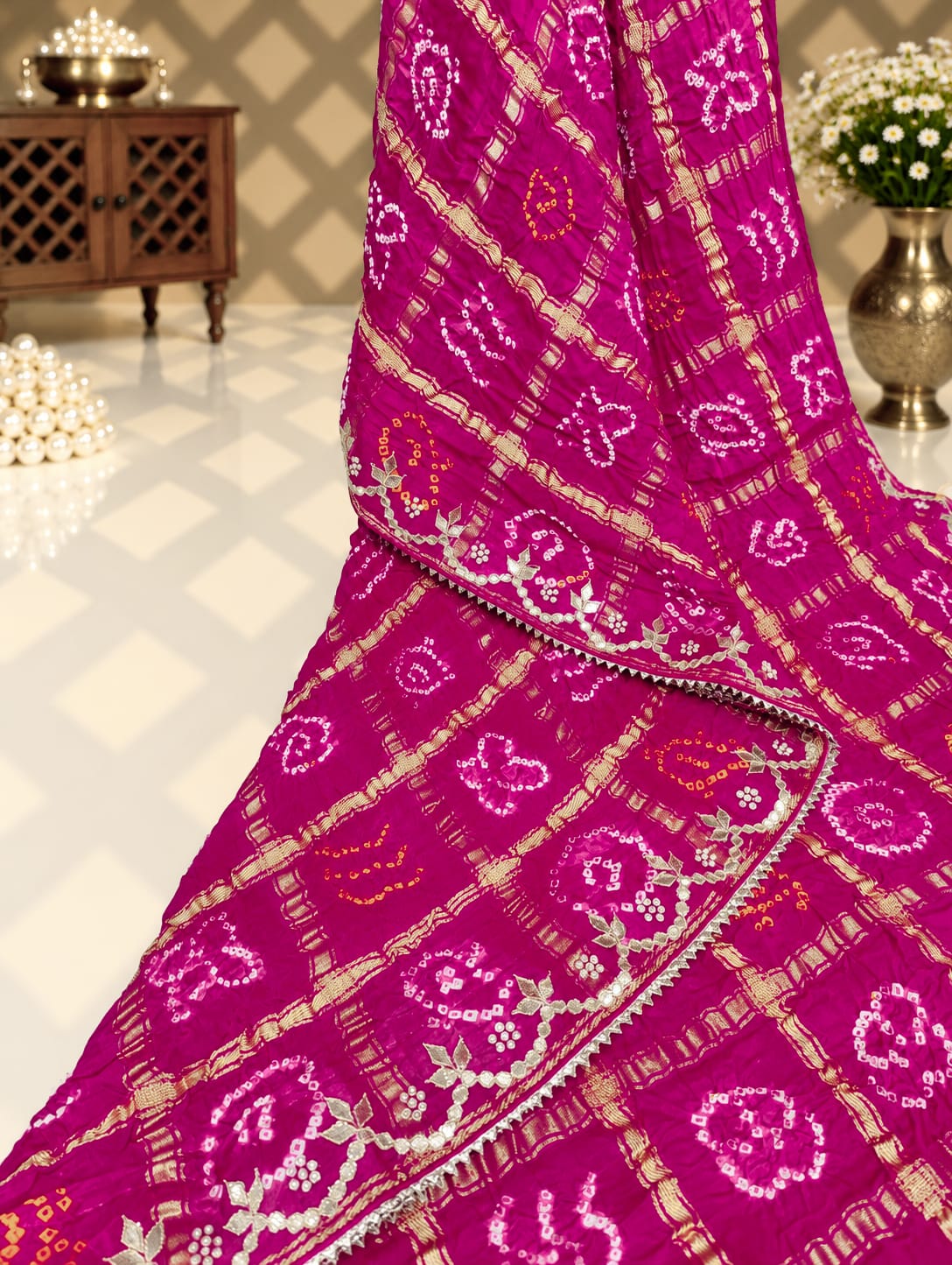 KcPc Latest Pure Gaji silk Bandhani Hand Gotapatti Work sareeAMT Rani