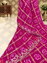 KcPc Latest Pure Gaji silk Bandhani Hand Gotapatti Work sareeAMT Rani