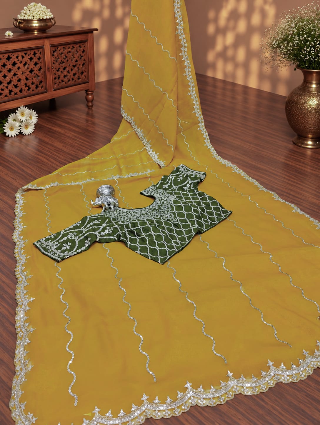 KcPc New Fancy Georgete Zari Crush Sequences Mix Work Saree AMT