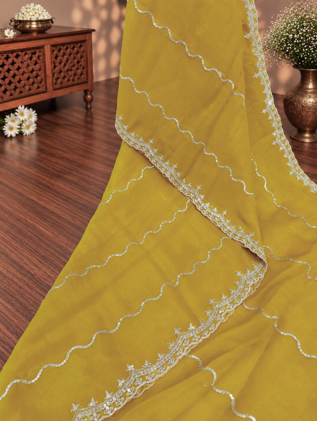 KcPc New Fancy Georgete Zari Crush Sequences Mix Work Saree AMT