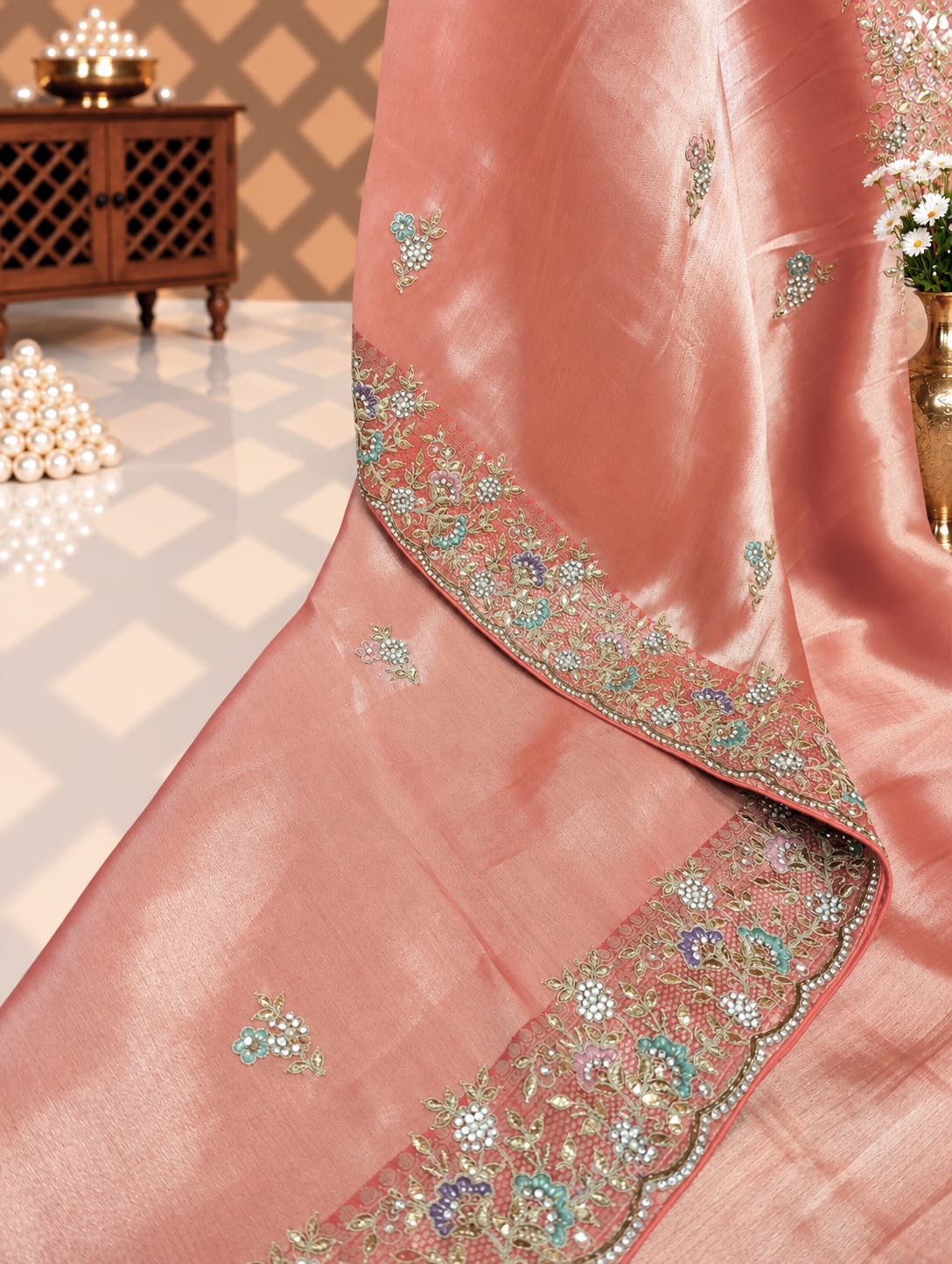 KcPc New Tissue Silk Bollywood Style With Sequence Embroidery Work Saree PAL