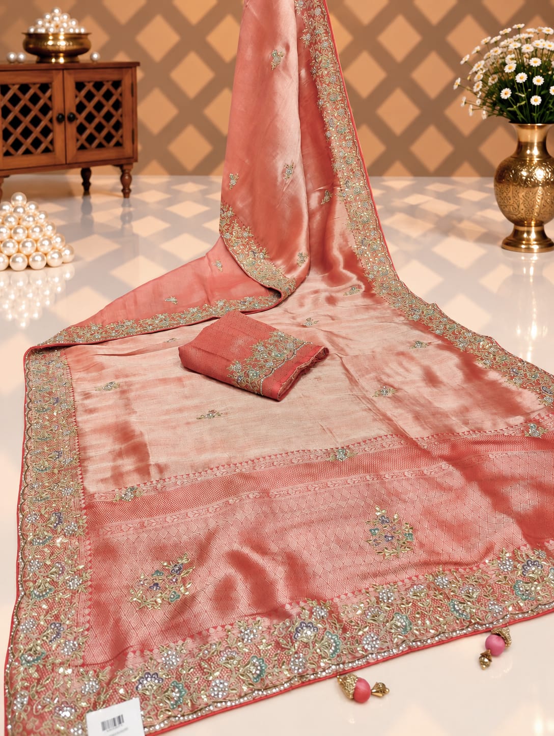 KcPc New Tissue Silk Bollywood Style With Sequence Embroidery Work Saree PAL