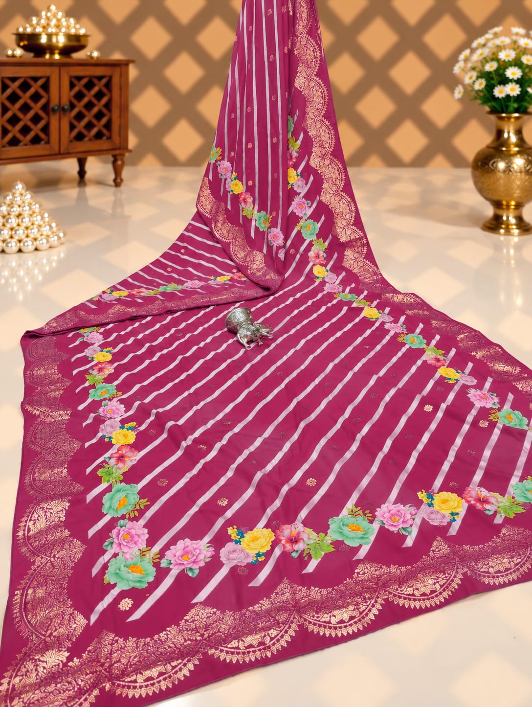 KcPc Traditional Upada Silk Leheriya Saree with Blouse PSP