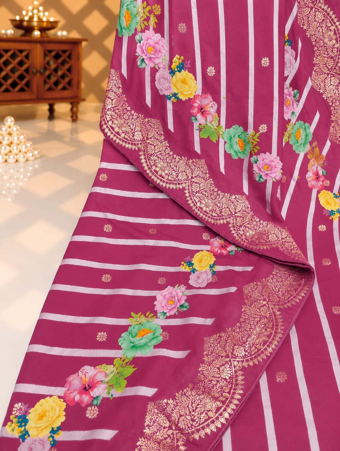 KcPc Traditional Upada Silk Leheriya Saree with Blouse PSP
