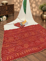 KcPc New Elegant Chinon Panetar Style Bandhani Saree SWA