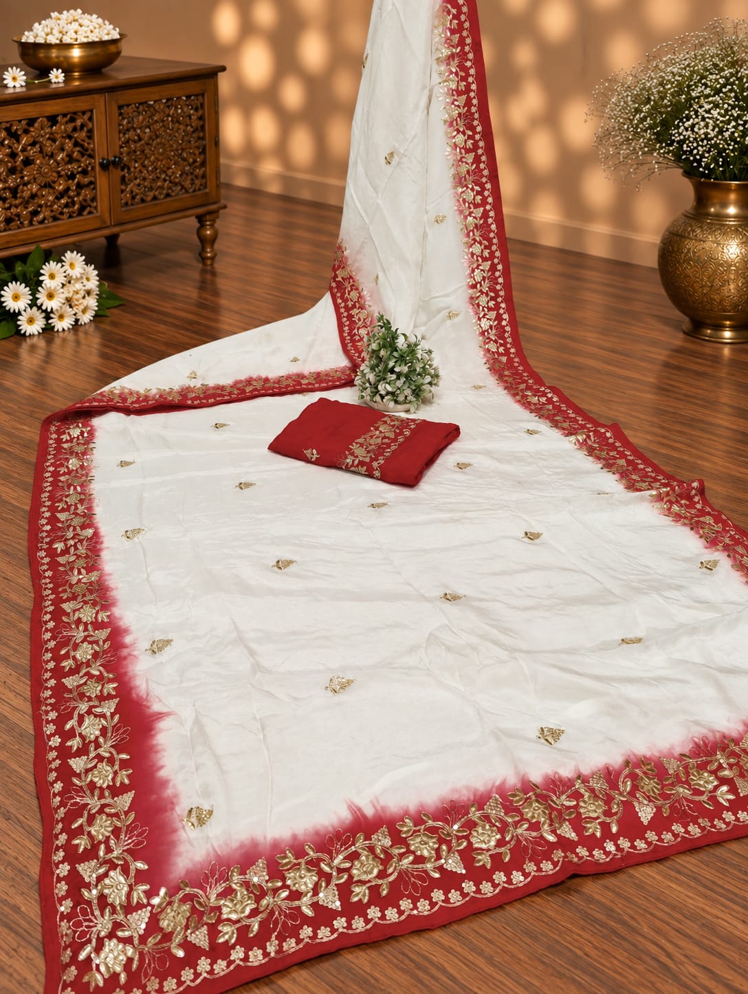 KcPc New HO Silk Faag Style Saree with Embroidery Tar Work NATH