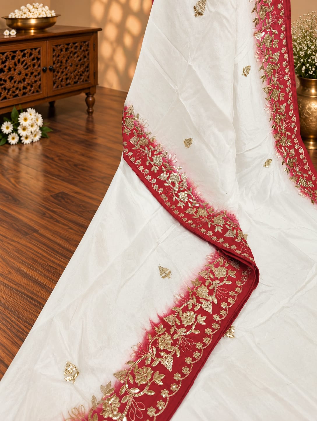 KcPc New HO Silk Faag Style Saree with Embroidery Tar Work NATH