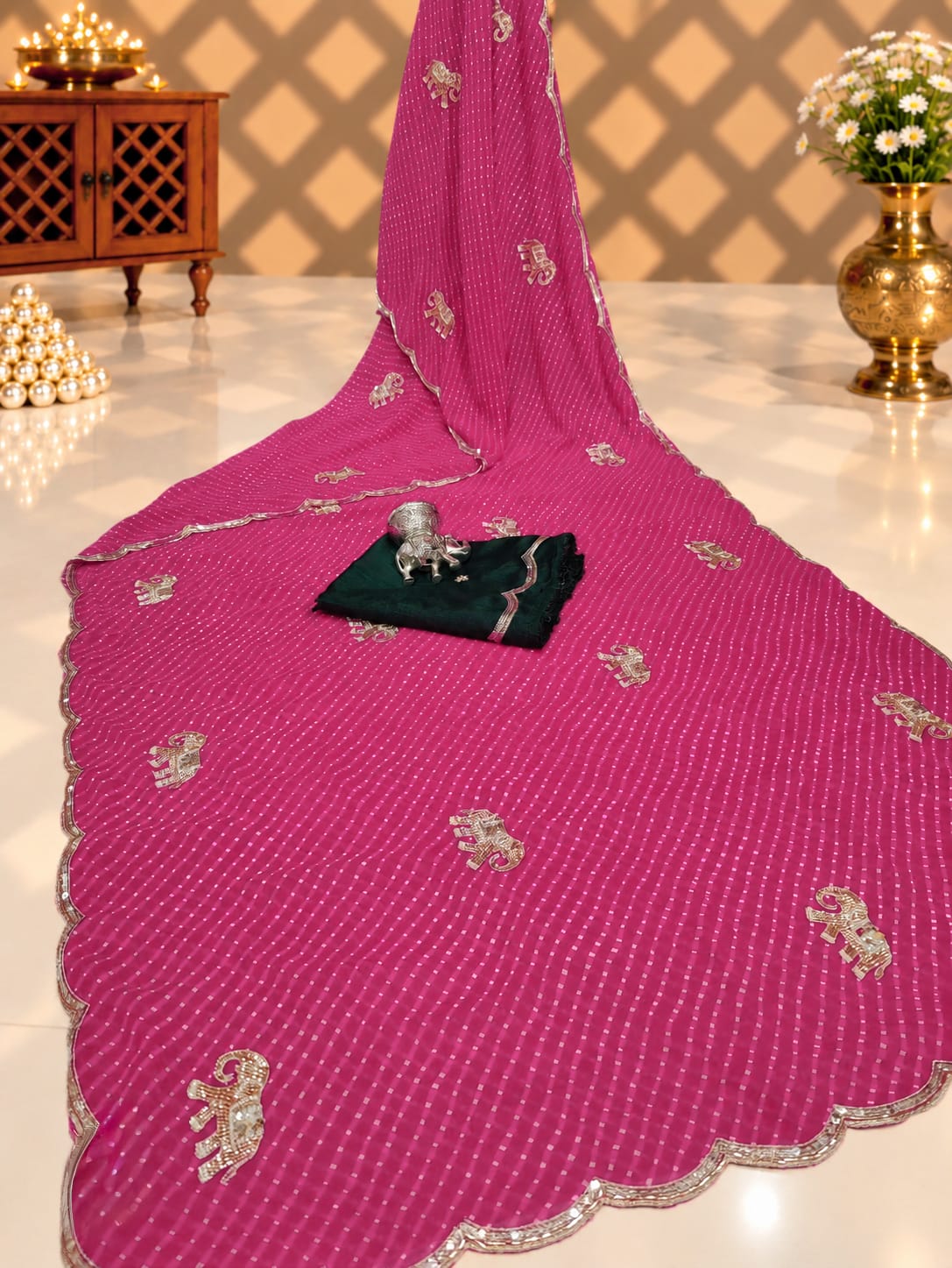 KcPc Premium Leheriya Style Pure Georgette Saree Designed for Royal Wedding Look TIR