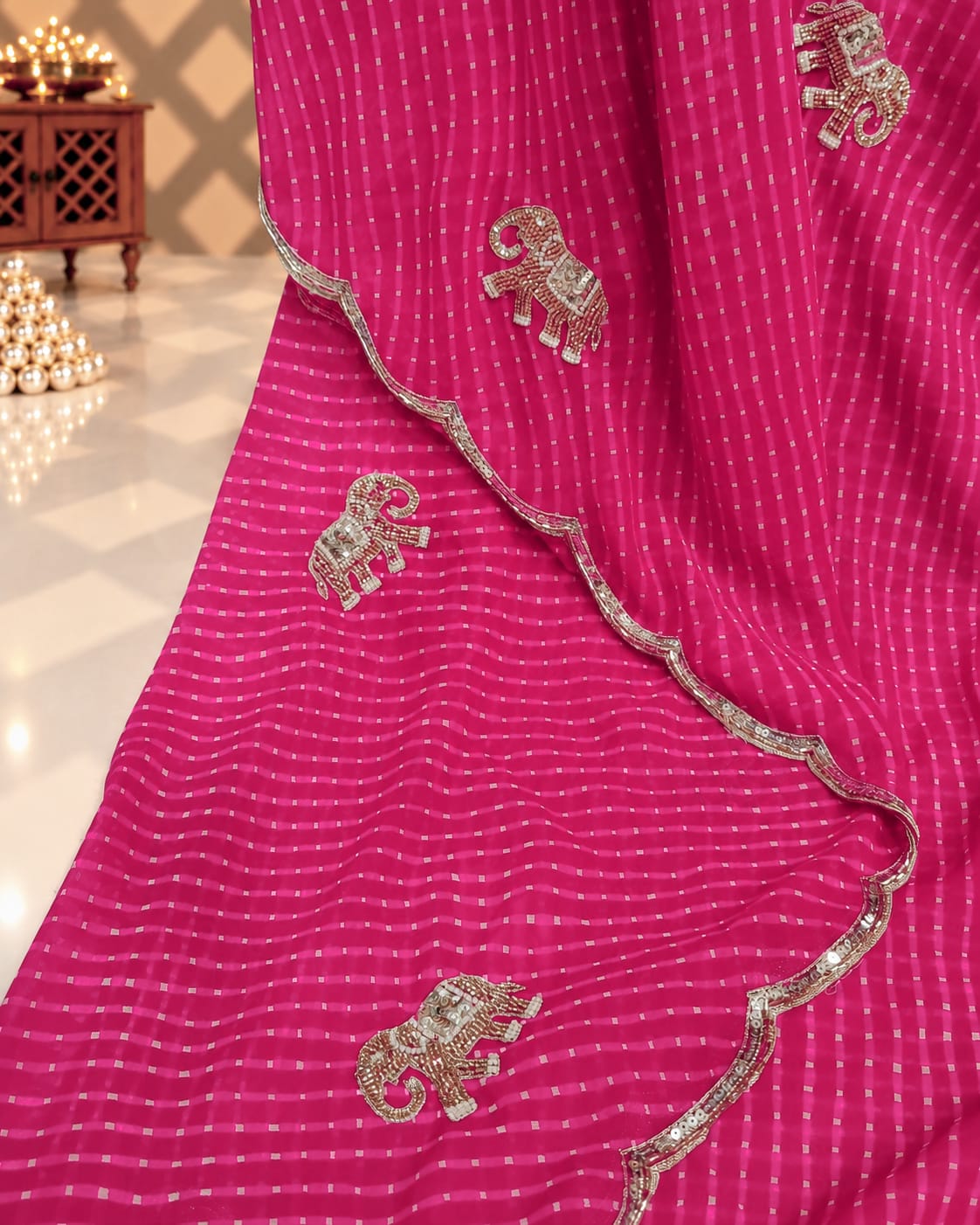 KcPc Premium Leheriya Style Pure Georgette Saree Designed for Royal Wedding Look TIR