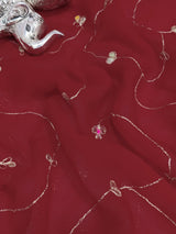 KcPc Pure Diamond Chiffon Mukes Work Rajputi Traditional Saree VND Red