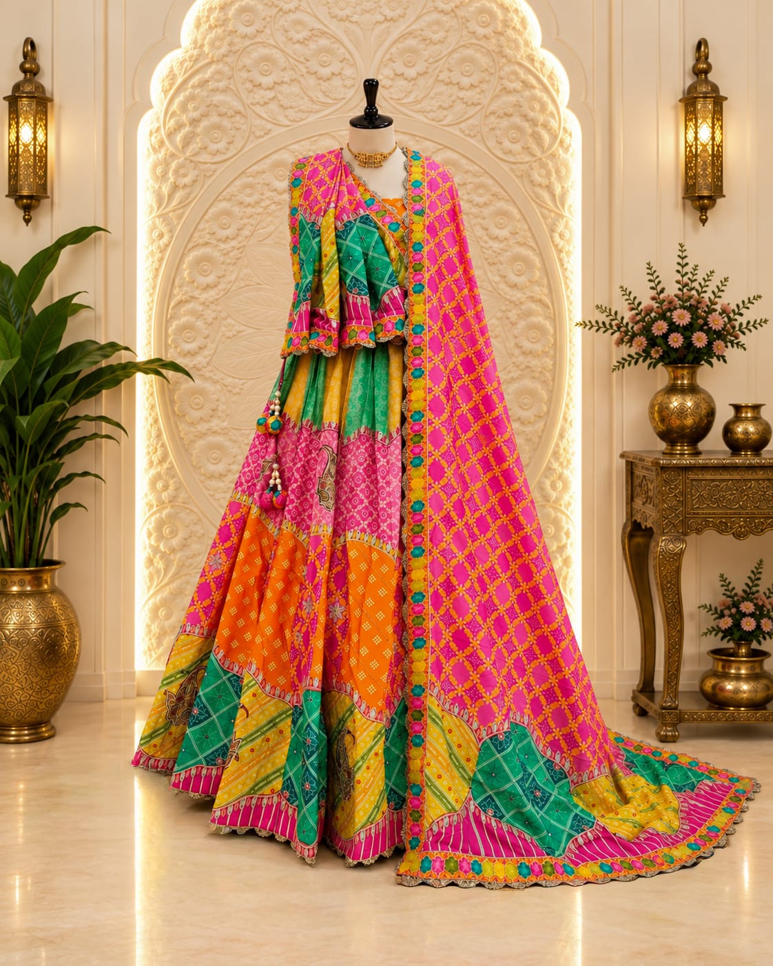 KcPc Crepe Silk Lehengas Featuring Stylish Prints and Beautiful Cutdana DetailingBHUTA