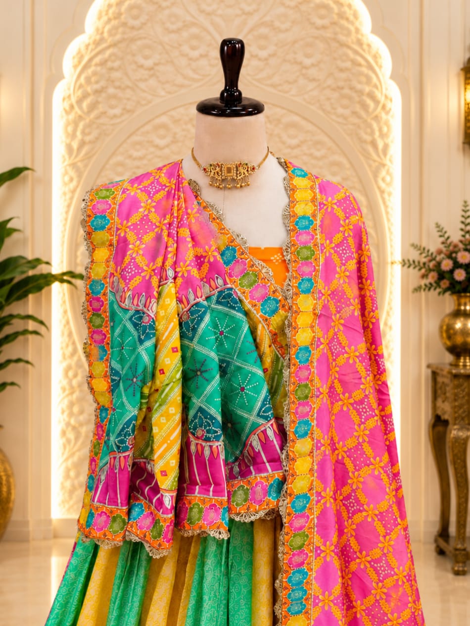KcPc Crepe Silk Lehengas Featuring Stylish Prints and Beautiful Cutdana DetailingBHUTA
