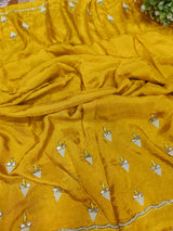 KcPc New BeautifulDola Silk Bandhani With Pearl Gotapatti Work Saree ANT