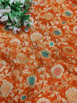 KcPc Originals Pure Meenakari Khaddi Georgette Upada Janglaw Bandhani Neemzari Saree Orange Rani