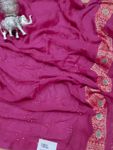 KcPc Originals Pure Meenakari Khaddi Georgette Upada Janglaw Bandhani Neemzari Saree Orange Rani
