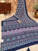 KcPc Premium Silk Ajrakh Saree with Mirror Work STR