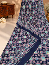 KcPc Premium Silk Ajrakh Saree with Mirror Work STR