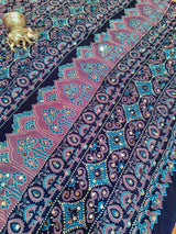 KcPc Premium Silk Ajrakh Saree with Mirror Work STR