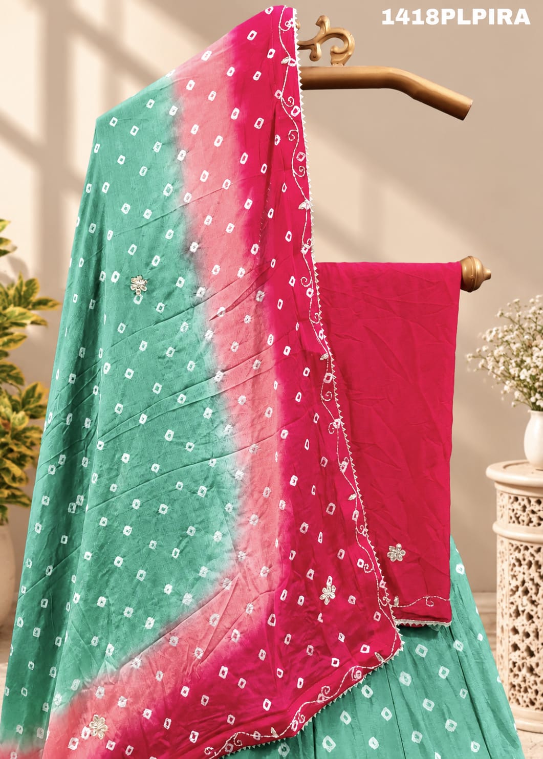 KcPc New Multi Shade Bandhani Cutdana Work LehengaGSM