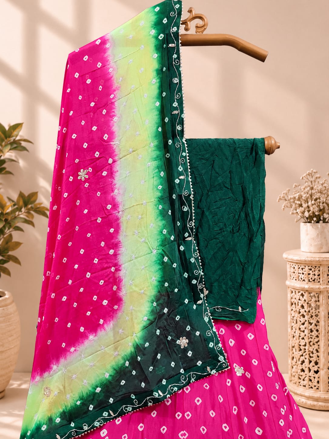 KcPc New Multi Shade Bandhani Cutdana Work LehengaGSM
