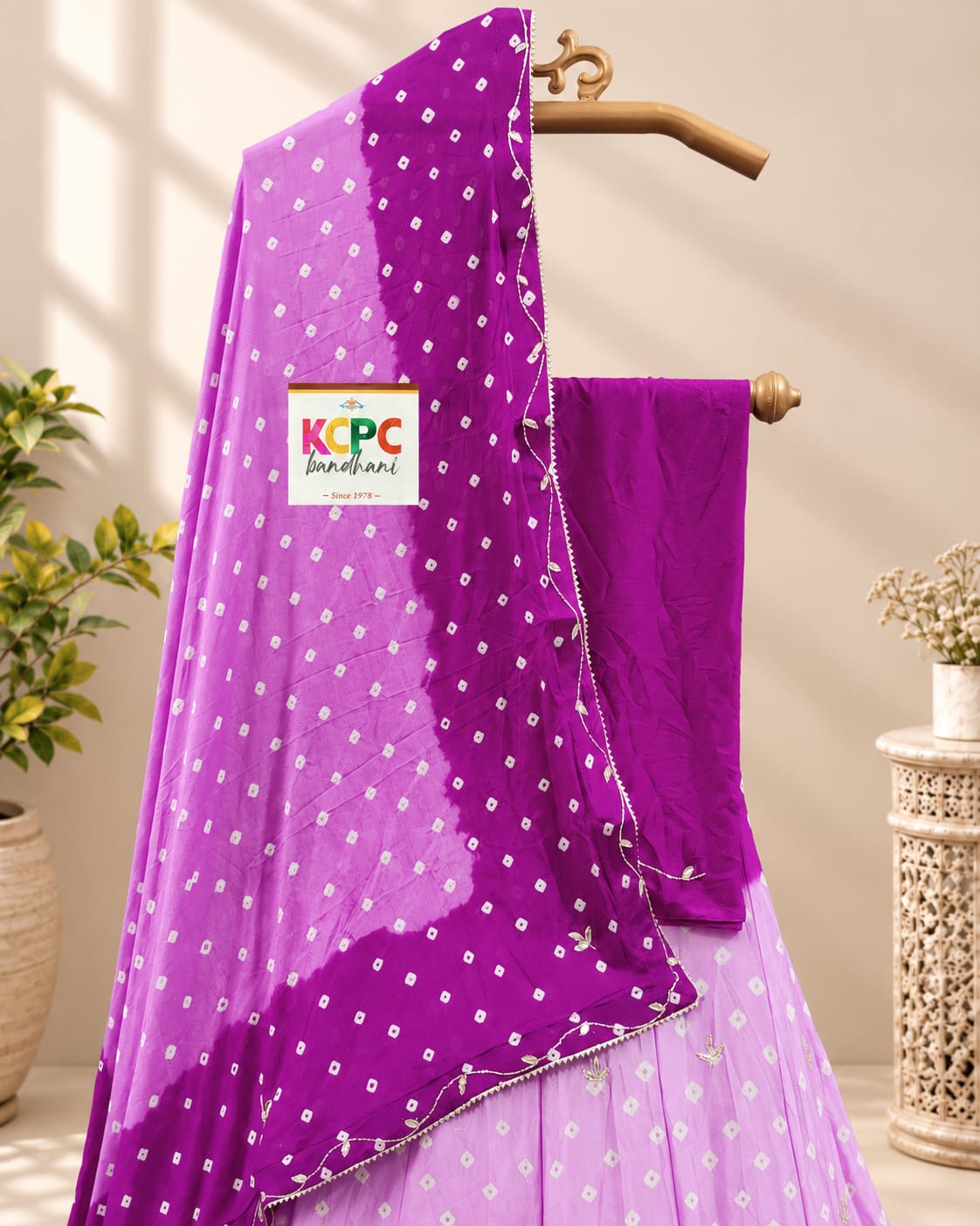 KcPc New Chinon Double Shade Bandhani Cutdana work LehengaRAJ