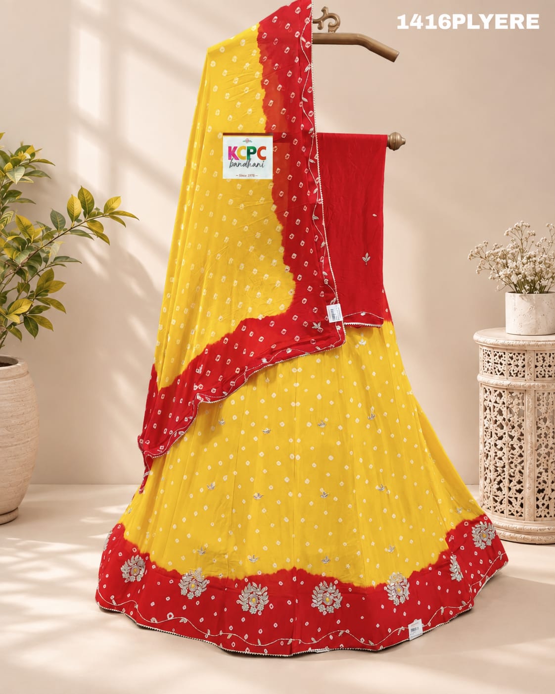 KcPc New Chinon Double Shade Bandhani Design Cutdana work Lehenga RAJ