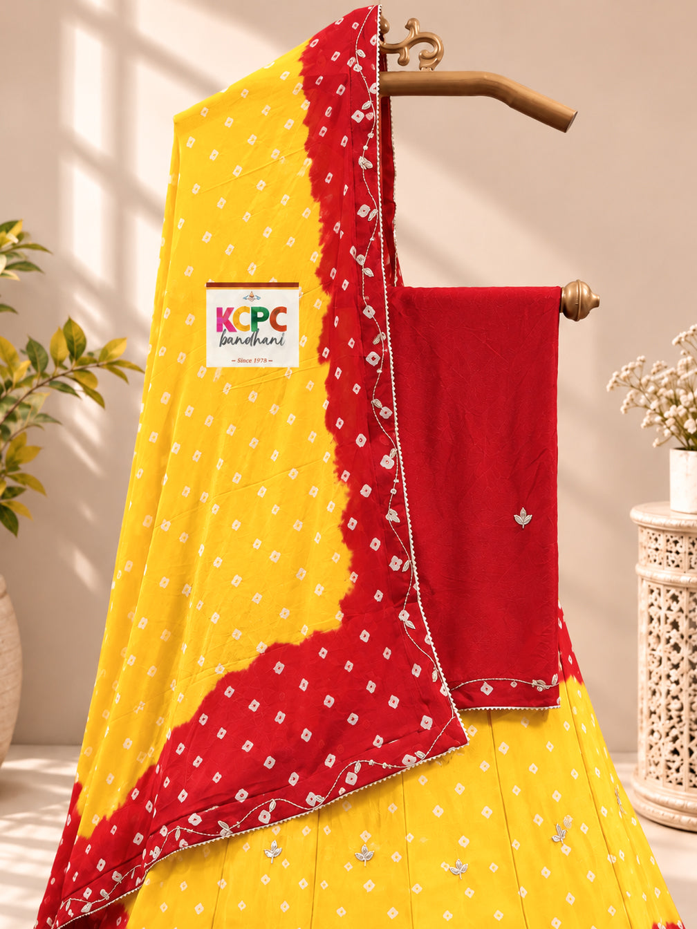 KcPc New Chinon Double Shade Bandhani Design Cutdana work Lehenga RAJ