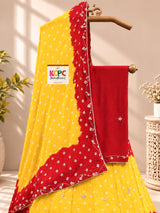 KcPc New Chinon Double Shade Bandhani Design Cutdana work Lehenga RAJ