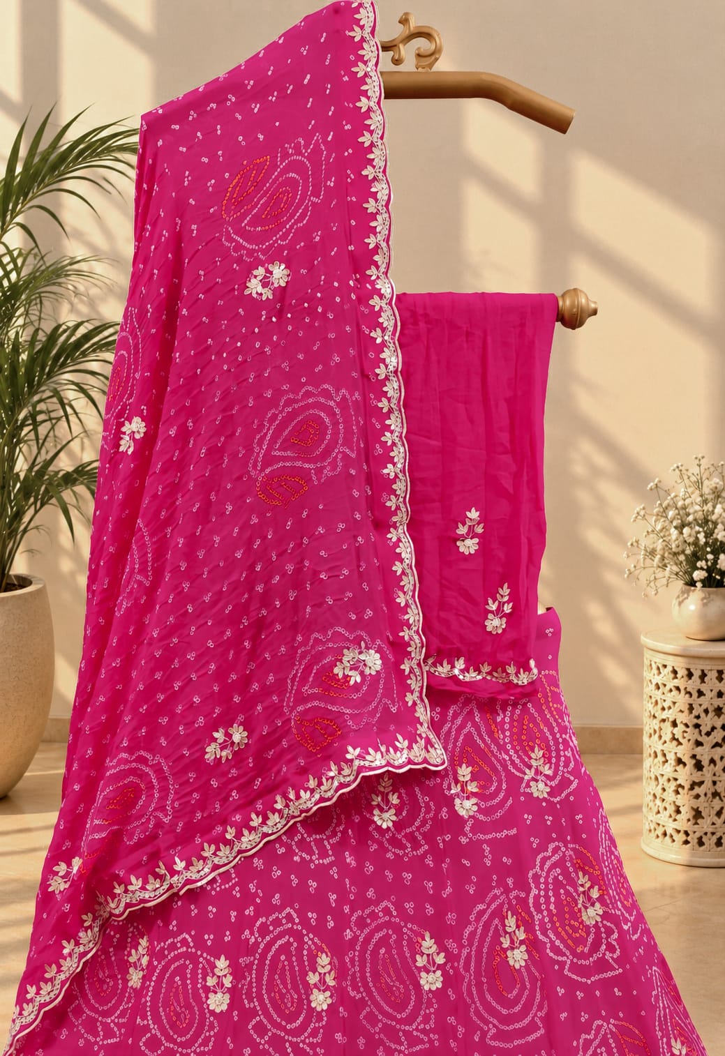 KcPc New Pure Chinon Bandhani Gotapatti CutWork Lehenga SetMAD