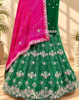 KcPc Latest Pure Rai Bandhej Zardozi Gotapatti Work Lehenga Green RaniBTU