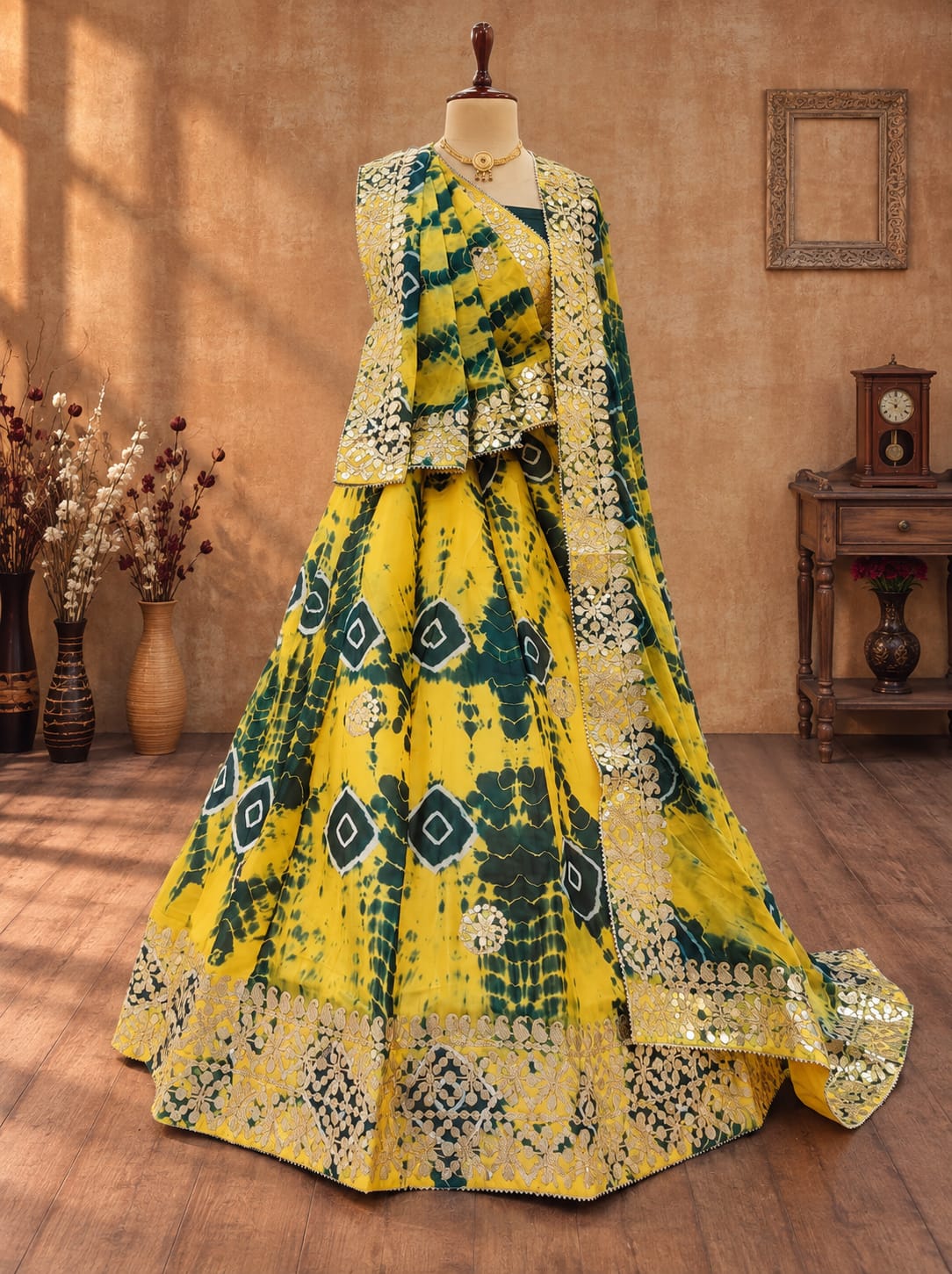 KcPc New Traditional Chinon Silk Lehenga with Handcrafted Gotapatti Work SSB