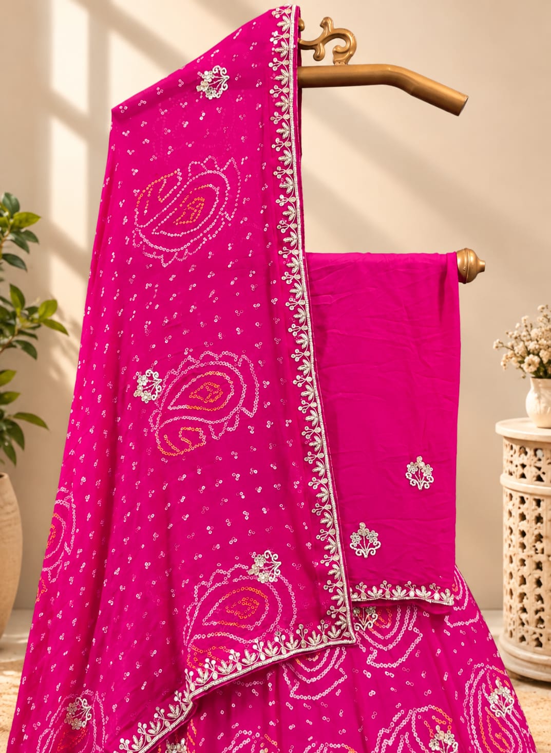 KcPc Designer Pure Ojariya Chinon Cutdana Gota patti Mirror work Lehenga MAD