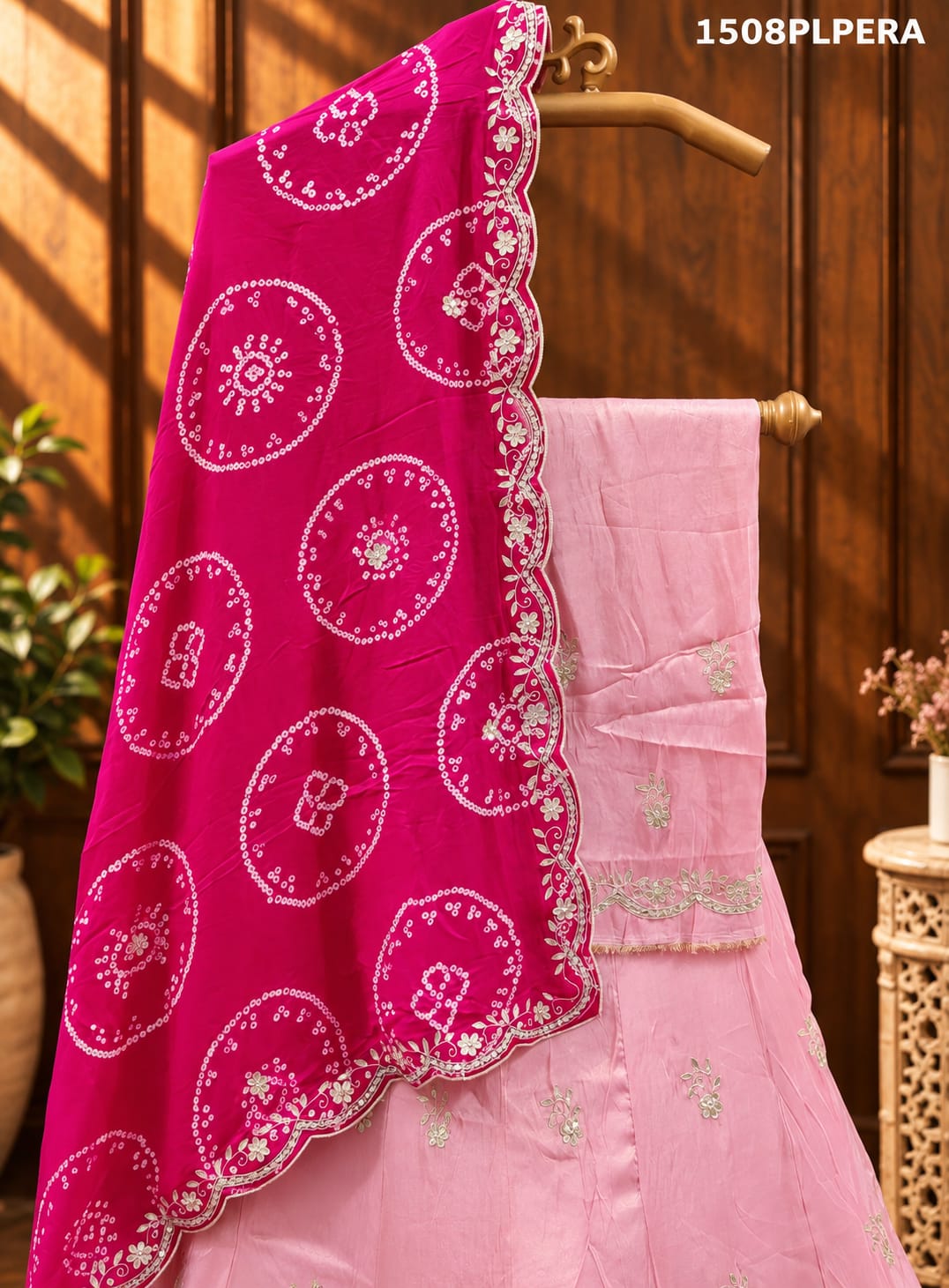 KcPc Pure upada Silk Pure Bandhani Dupatta Cutdana Gota patti work Lehenga MAD
