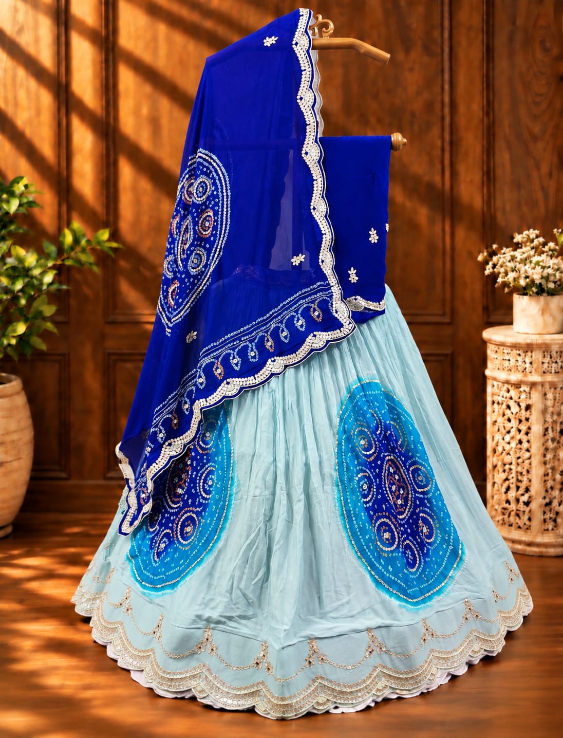 KcPc New Pure Ojeriya chinon Bandhani With Gota patti Work Lehenga SATISH