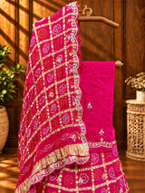 KcPc New Pure Gaji Silk Bandhani Gharchola with katdana Gotapatti Work Lehenga SetMAD