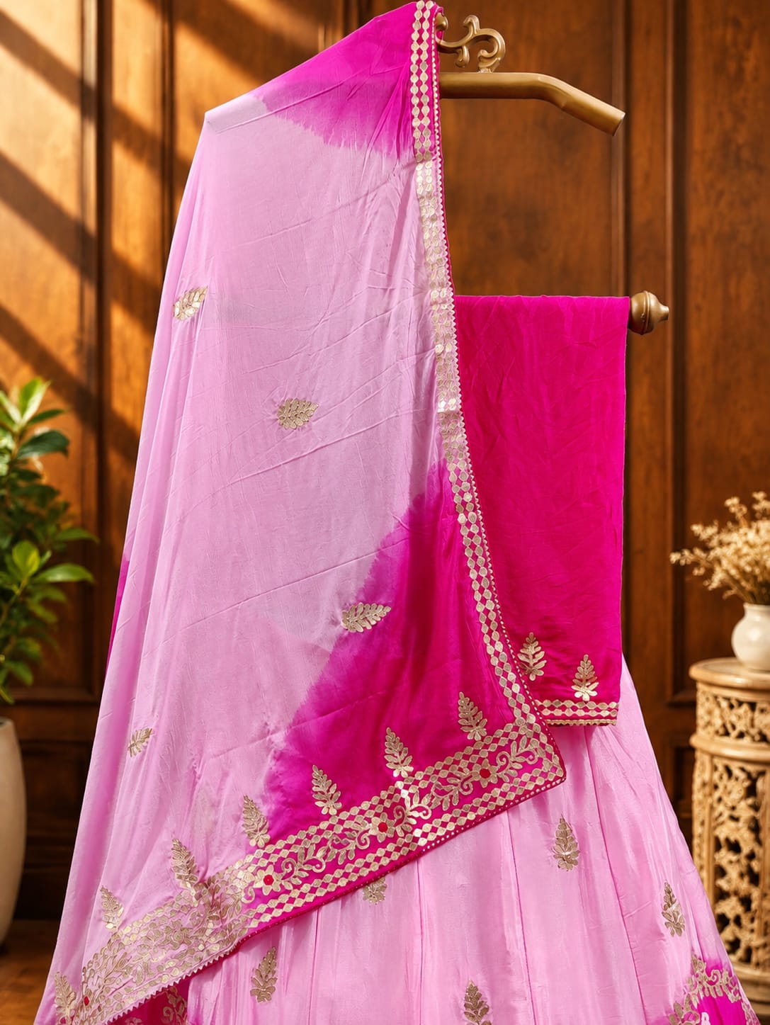 KcPc Latest Pure Chinon Beautiful Jaipuri Bandhej Gotapatti work Lehenga RAJ