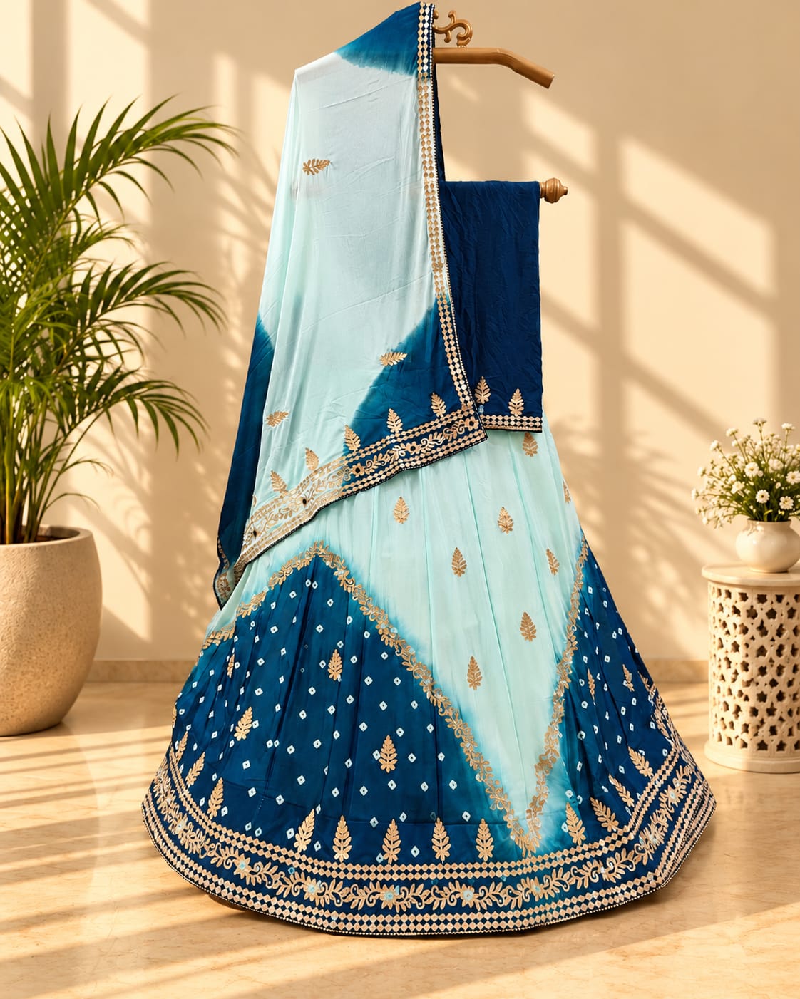 KcPc Latest Pure Chinon Beautiful Jaipuri Bandhej Gotapatti work Lehenga RAJ